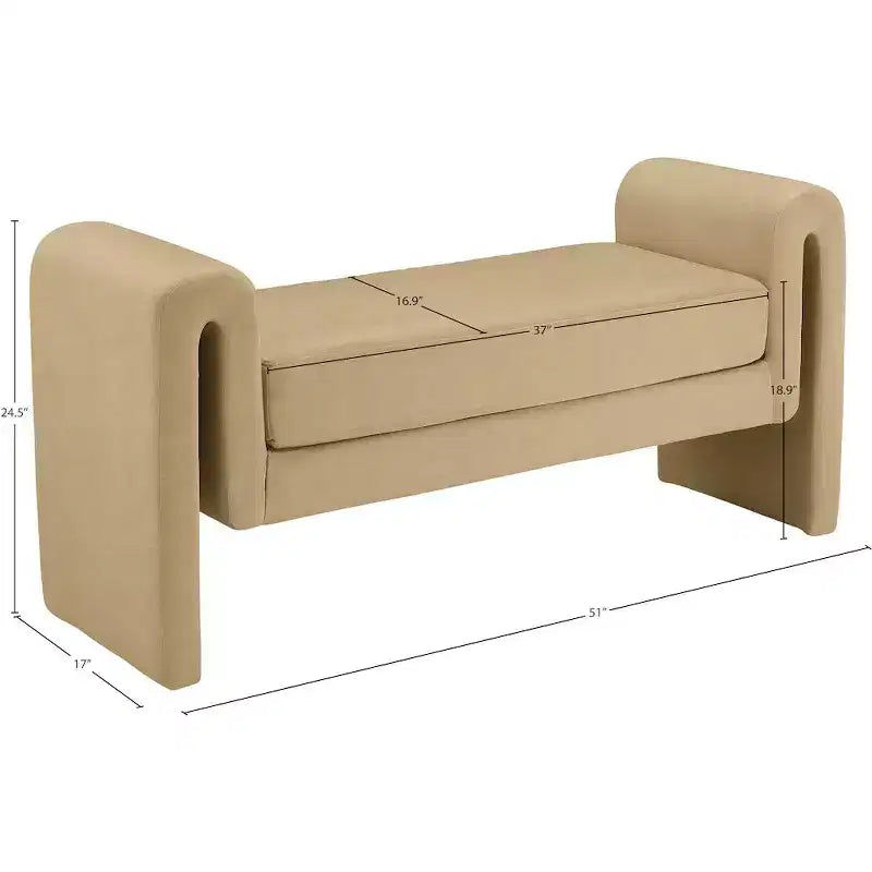Banc rembourré en bois et tissu bouclé 77,5 po
