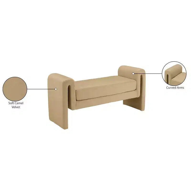 Banc rembourré en bois et tissu bouclé 77,5 po