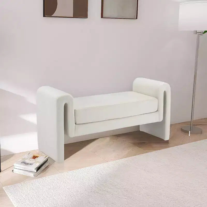 Banc rembourré en bois et tissu bouclé 77,5 po