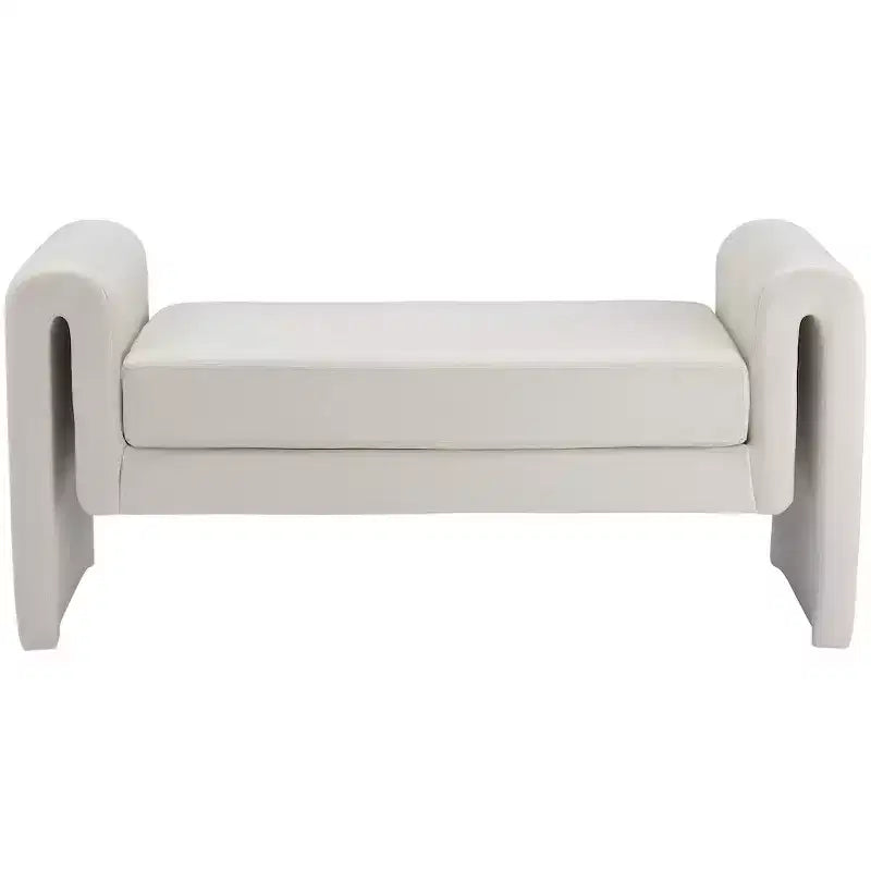 Banc rembourré en bois et tissu bouclé 77,5 po