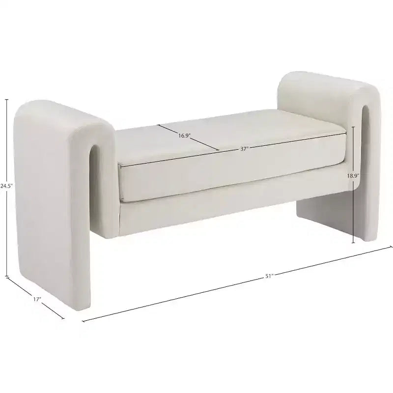 Banc rembourré en bois et tissu bouclé 77,5 po