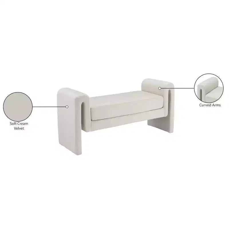 Banc rembourré en bois et tissu bouclé 77,5 po