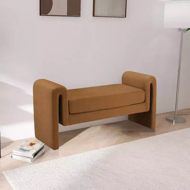 Banc rembourré en bois et tissu bouclé 77,5 po