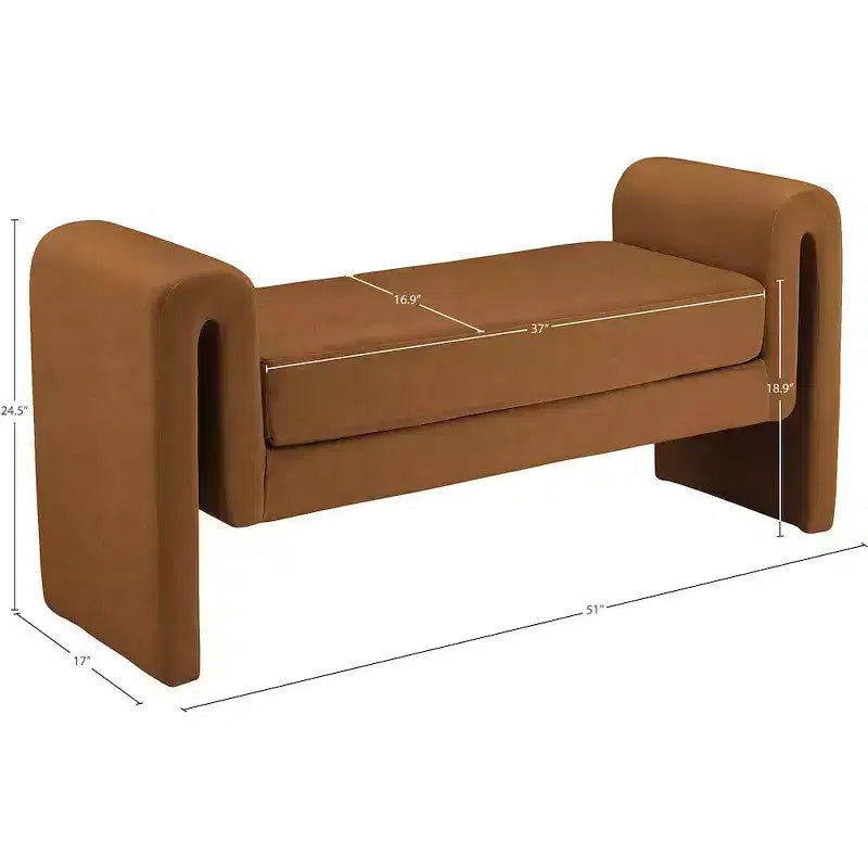 Banc rembourré en bois et tissu bouclé 77,5 po