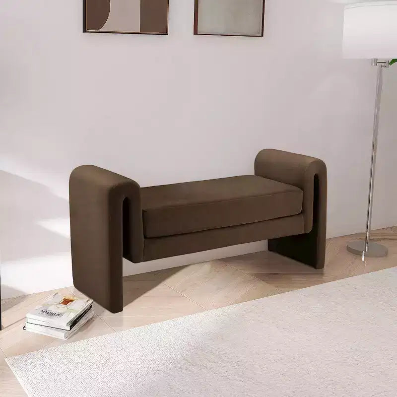 Banc rembourré en bois et tissu bouclé 77,5 po