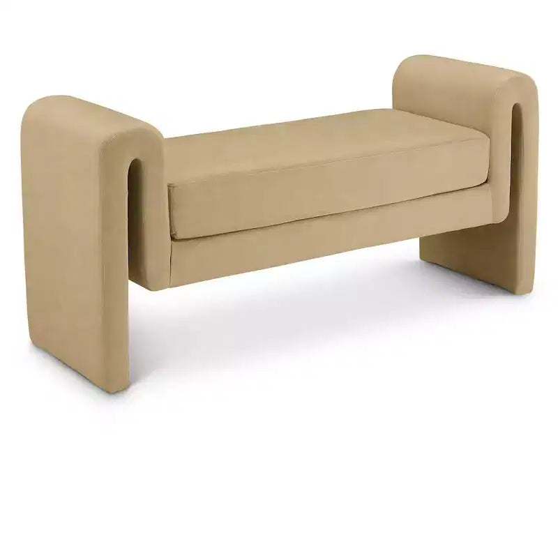 Banc rembourré en bois et tissu bouclé 77,5 po