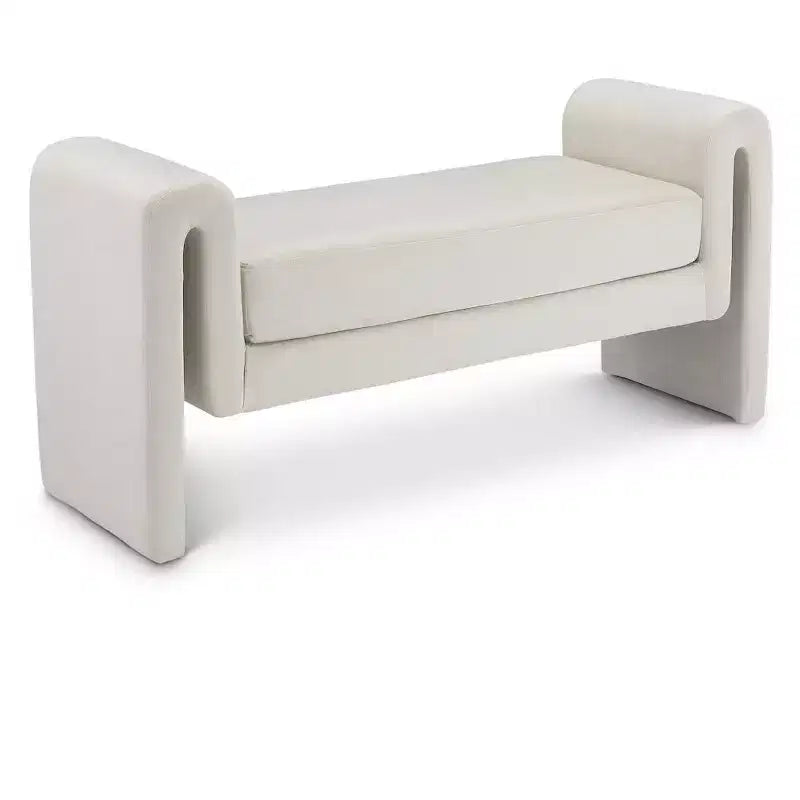 Banc rembourré en bois et tissu bouclé 77,5 po