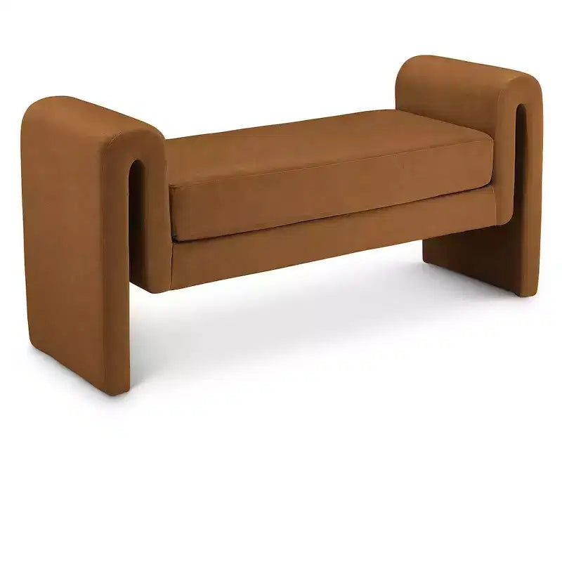 Banc rembourré en bois et tissu bouclé 77,5 po