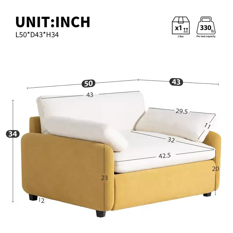 Fauteuil de canapé surdimensionné en chenille de coton 50''x43''