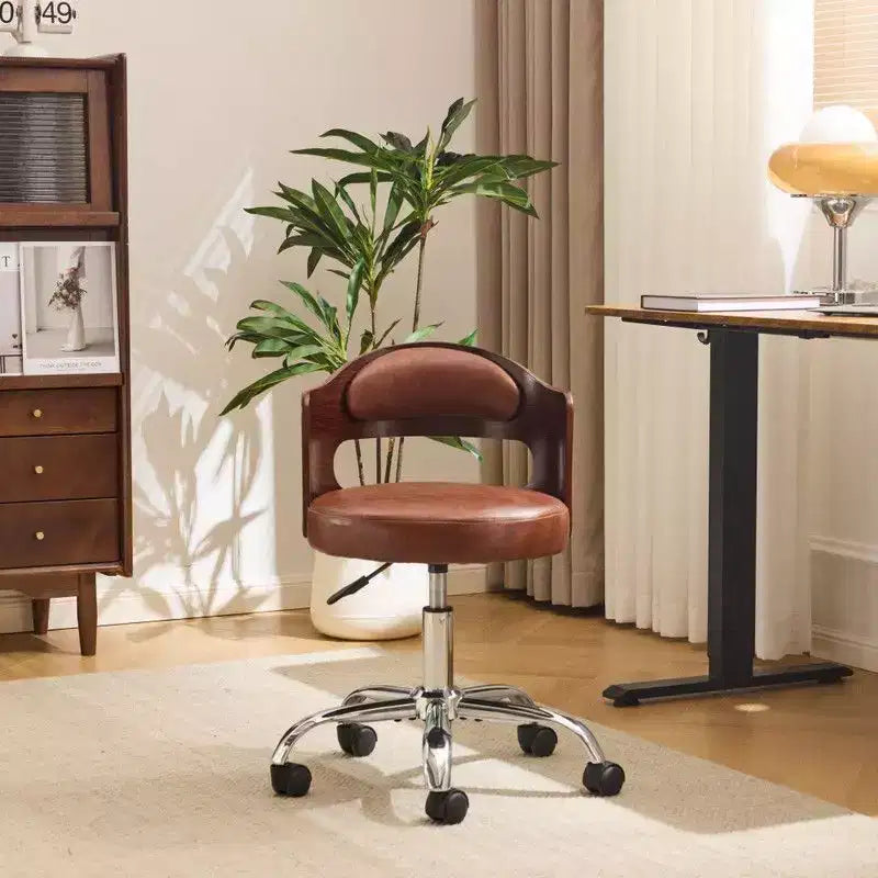 Fauteuil de bureau pivotant en bois et tissu avec dossier en anneau