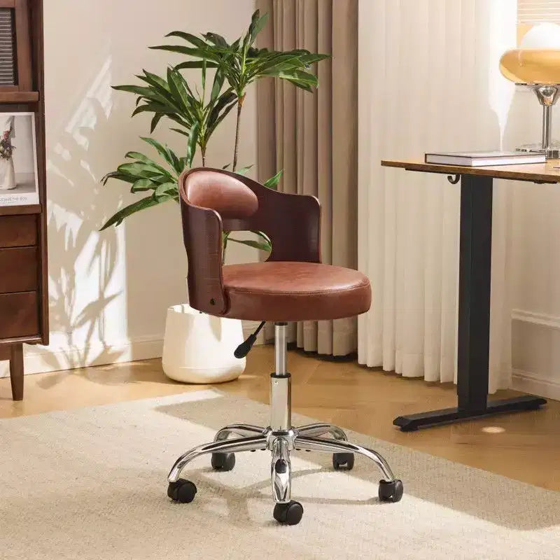 Fauteuil de bureau pivotant en bois et tissu avec dossier en anneau