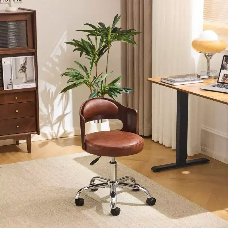 Fauteuil de bureau pivotant en bois et tissu avec dossier en anneau