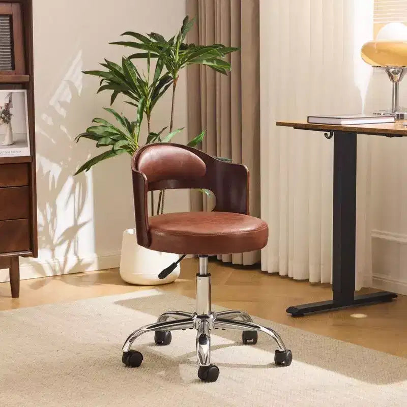 Fauteuil de bureau pivotant en bois et tissu avec dossier en anneau
