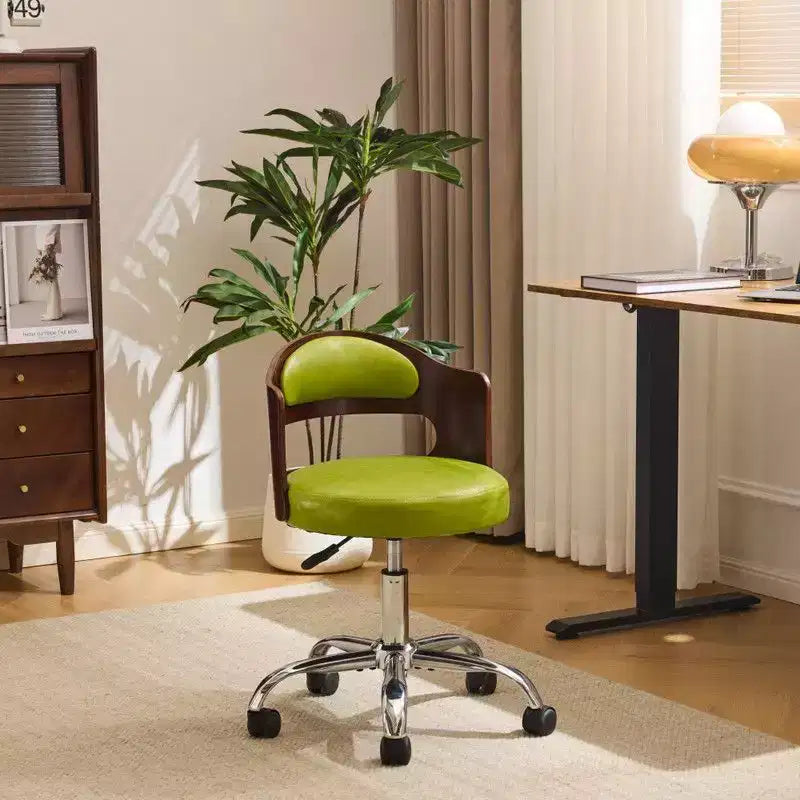 Fauteuil de bureau pivotant en bois et tissu avec dossier en anneau
