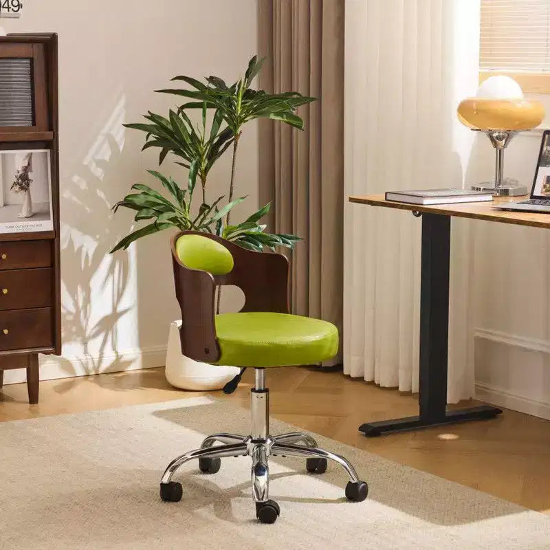 Fauteuil de bureau pivotant en bois et tissu avec dossier en anneau