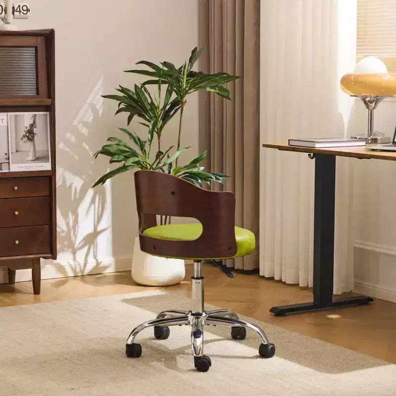 Fauteuil de bureau pivotant en bois et tissu avec dossier en anneau
