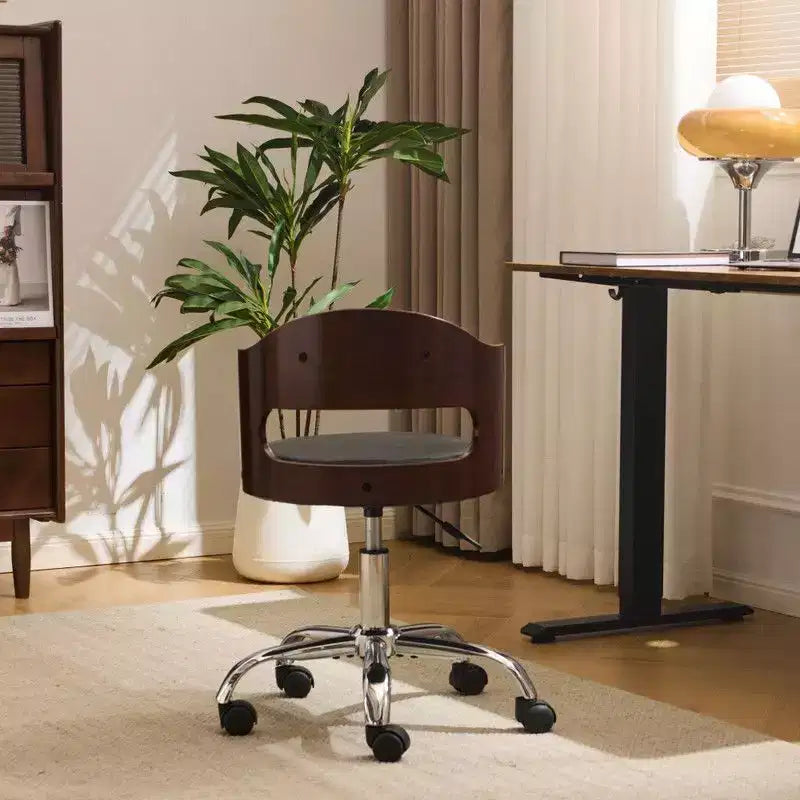 Fauteuil de bureau pivotant en bois et tissu avec dossier en anneau