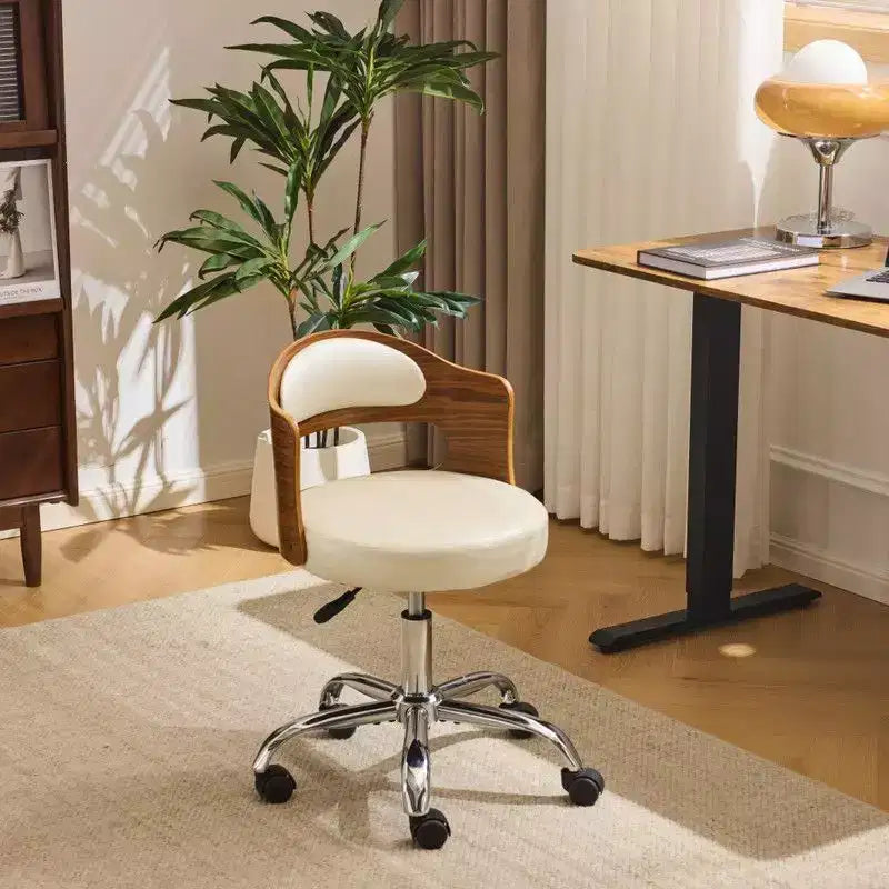 Fauteuil de bureau pivotant en bois et tissu avec dossier en anneau