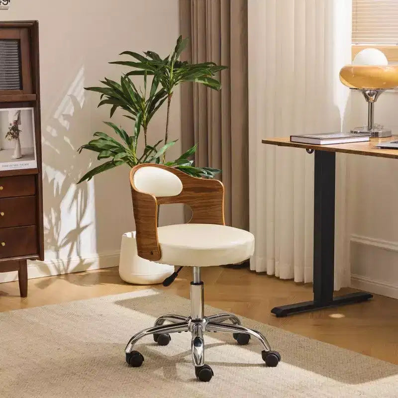 Fauteuil de bureau pivotant en bois et tissu avec dossier en anneau
