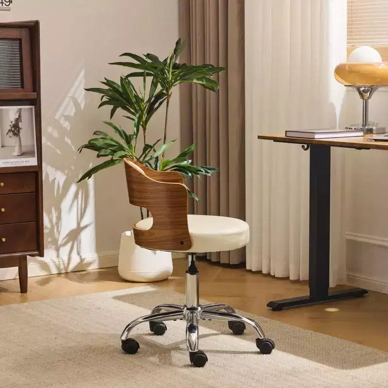 Fauteuil de bureau pivotant en bois et tissu avec dossier en anneau