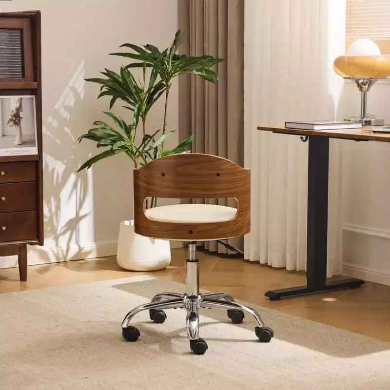 Fauteuil de bureau pivotant en bois et tissu avec dossier en anneau