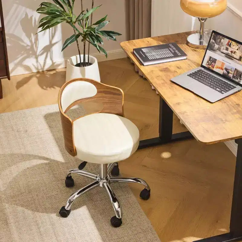 Fauteuil de bureau pivotant en bois et tissu avec dossier en anneau