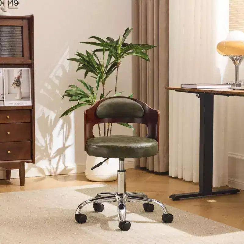 Fauteuil de bureau pivotant en bois et tissu avec dossier en anneau