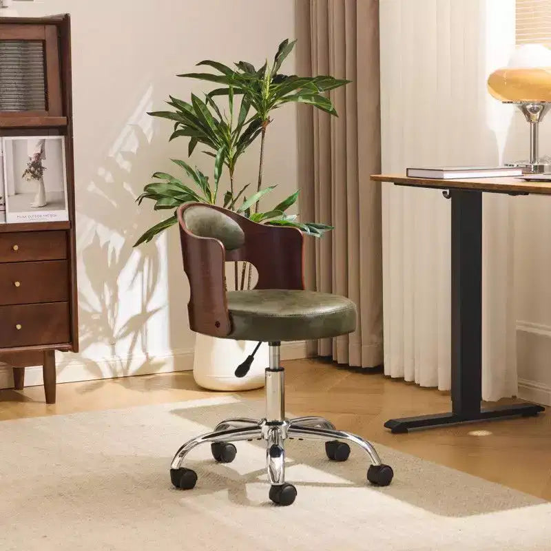 Fauteuil de bureau pivotant en bois et tissu avec dossier en anneau