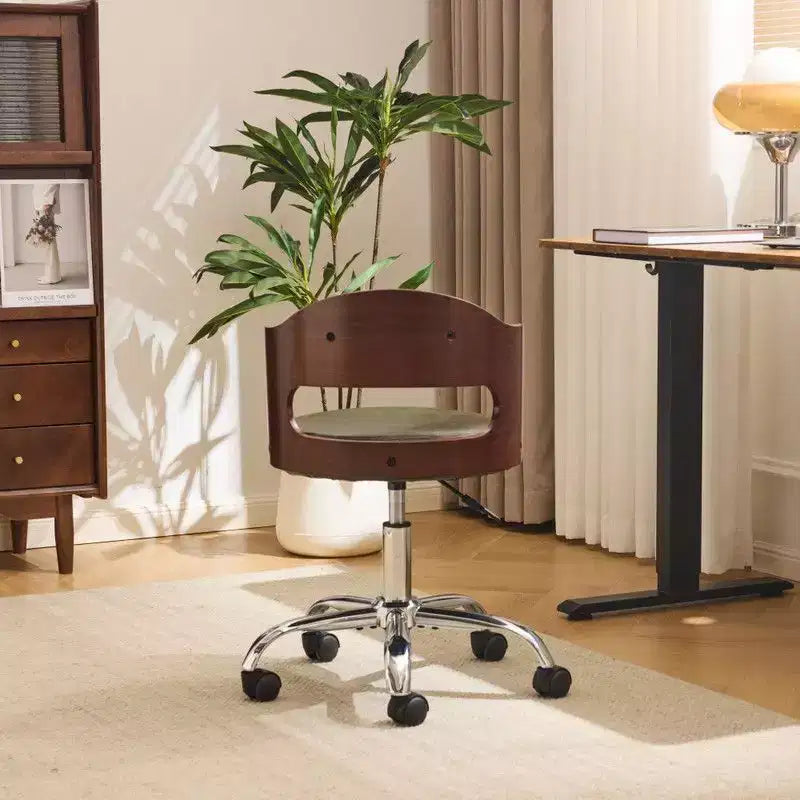 Fauteuil de bureau pivotant en bois et tissu avec dossier en anneau