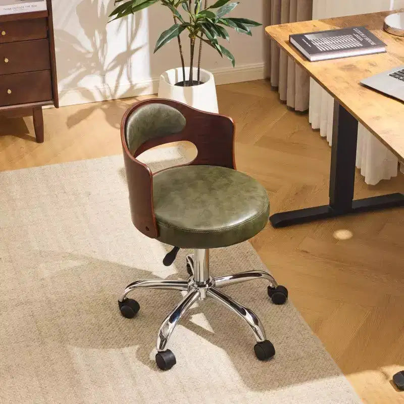 Fauteuil de bureau pivotant en bois et tissu avec dossier en anneau