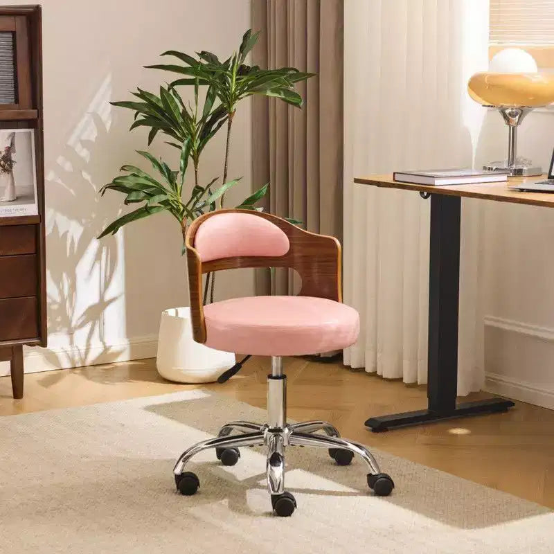 Fauteuil de bureau pivotant en bois et tissu avec dossier en anneau
