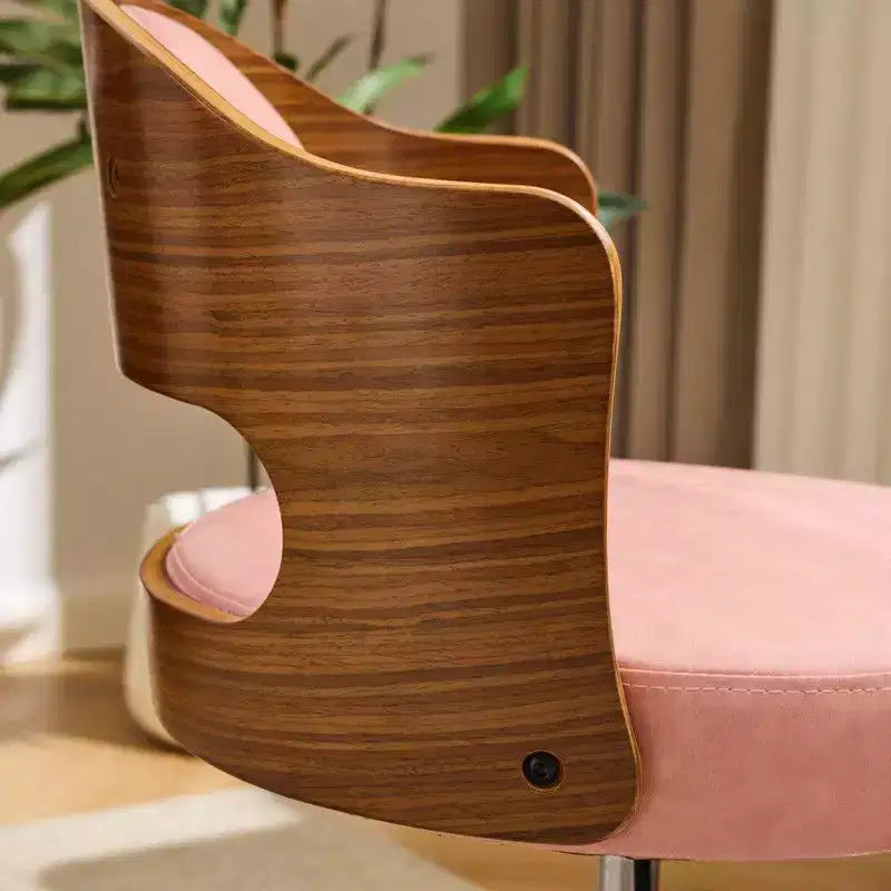 Fauteuil de bureau pivotant en bois et tissu avec dossier en anneau