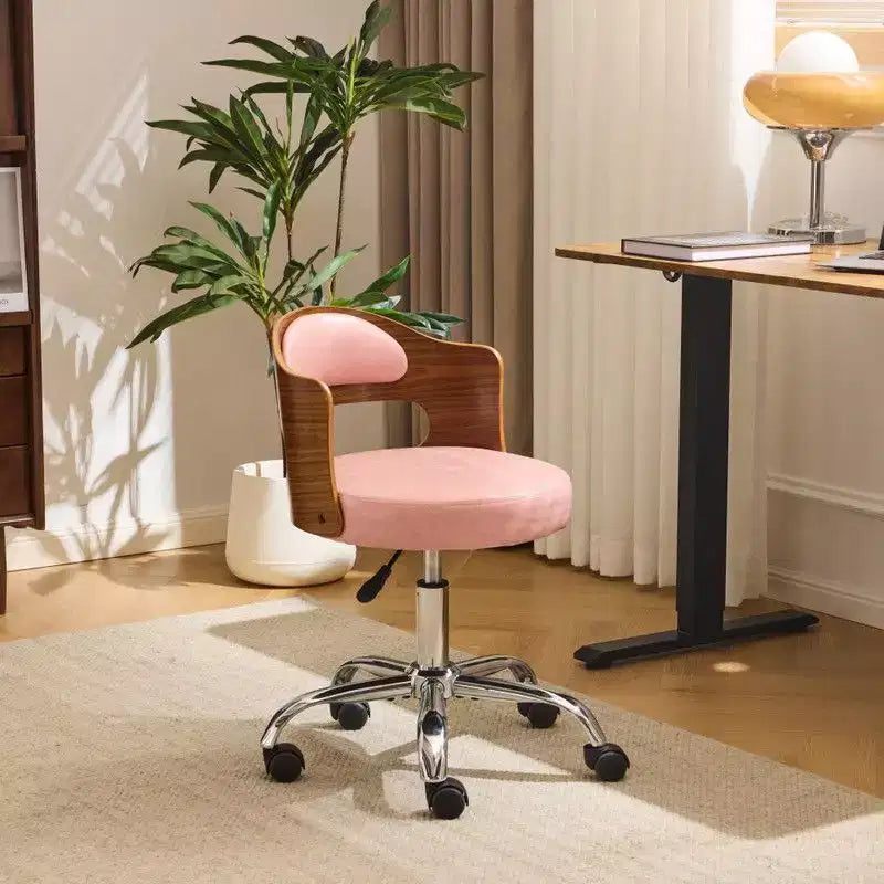 Fauteuil de bureau pivotant en bois et tissu avec dossier en anneau