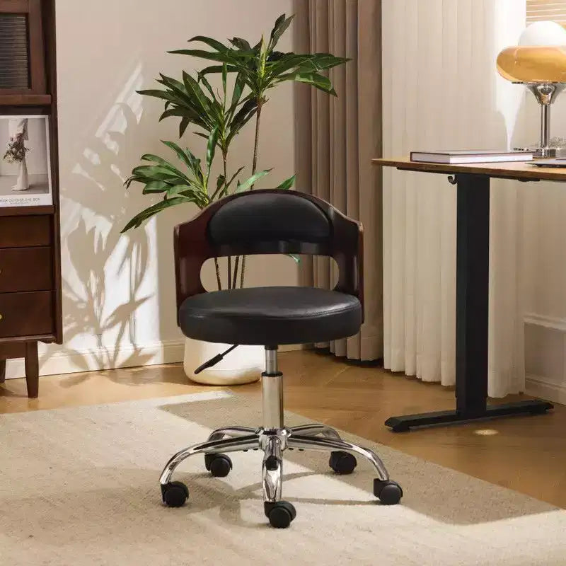 Fauteuil de bureau pivotant en bois et tissu avec dossier en anneau