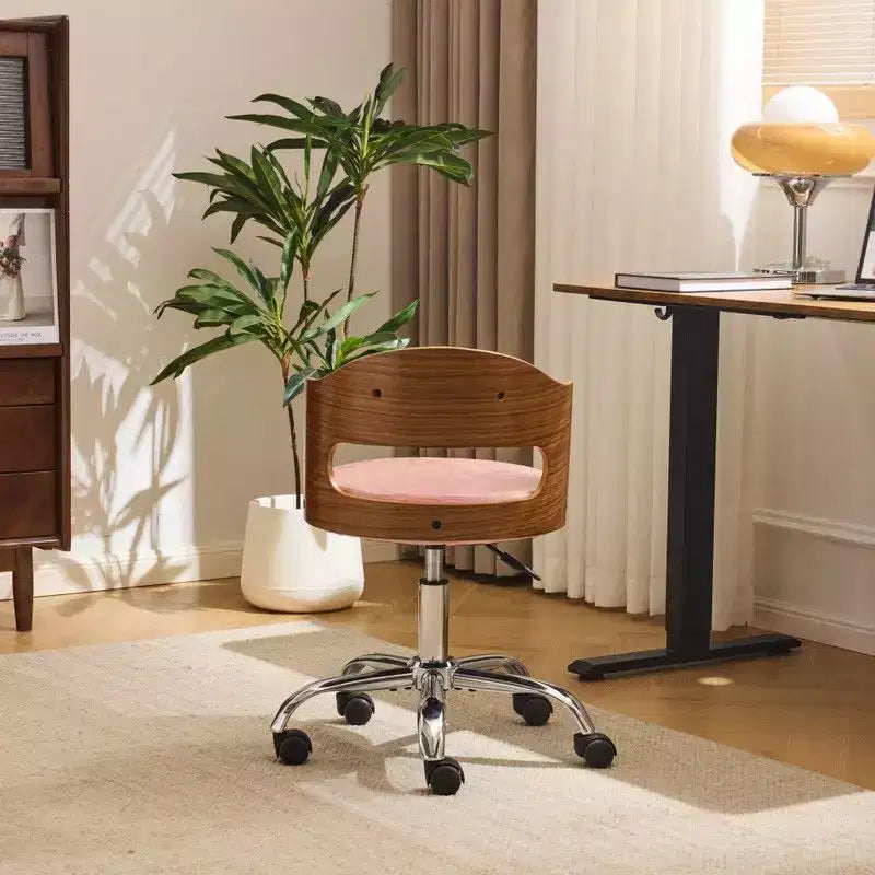 Fauteuil de bureau pivotant en bois et tissu avec dossier en anneau