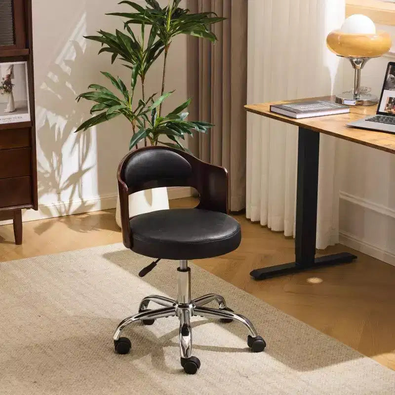 Fauteuil de bureau pivotant en bois et tissu avec dossier en anneau