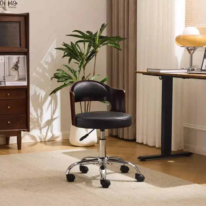 Fauteuil de bureau pivotant en bois et tissu avec dossier en anneau