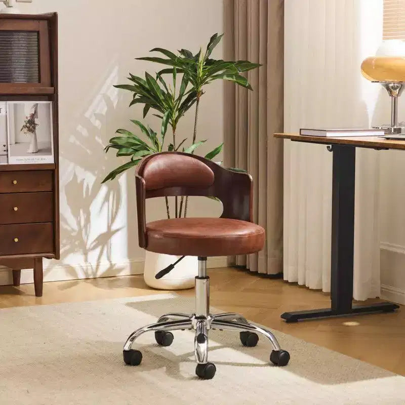 Fauteuil de bureau pivotant en bois et tissu avec dossier en anneau