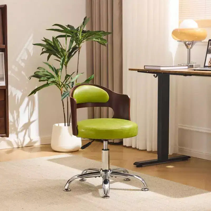Fauteuil de bureau pivotant en bois et tissu avec dossier en anneau