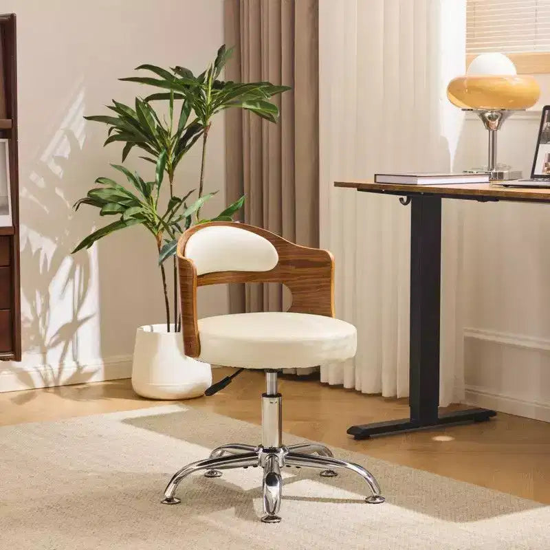 Fauteuil de bureau pivotant en bois et tissu avec dossier en anneau