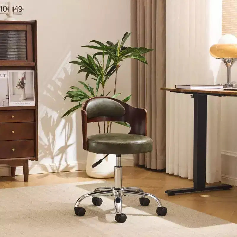 Fauteuil de bureau pivotant en bois et tissu avec dossier en anneau