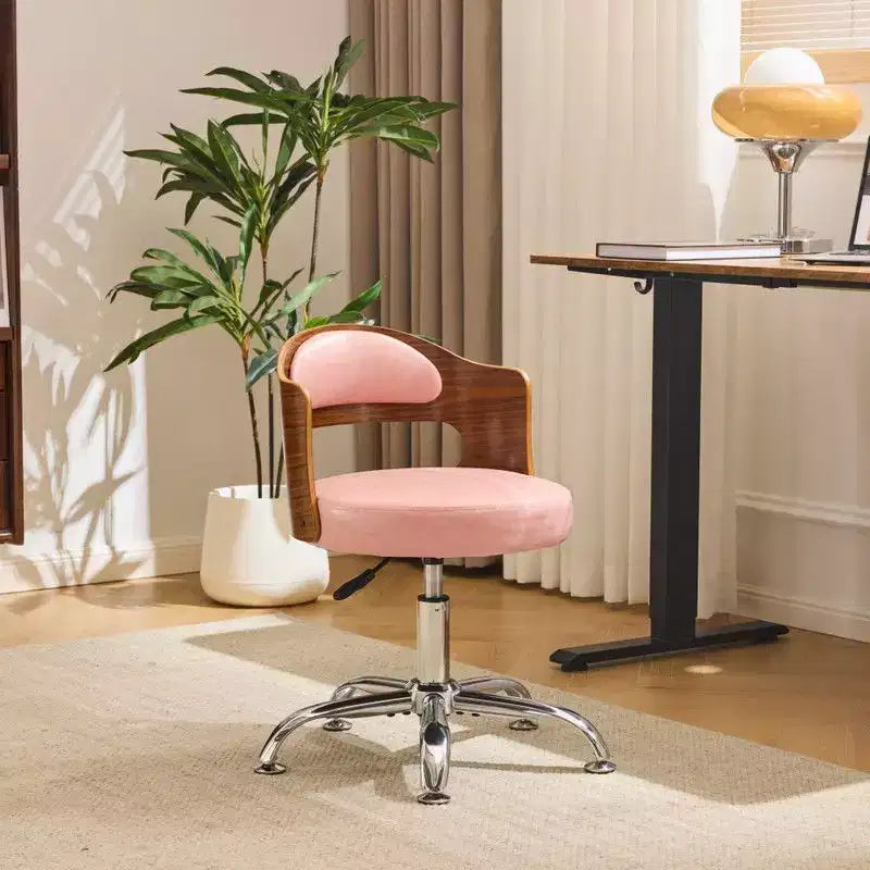 Fauteuil de bureau pivotant en bois et tissu avec dossier en anneau