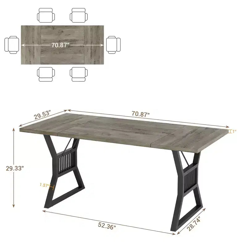 Table de salle à manger Bois & Métal 180 cm, 4-6 places