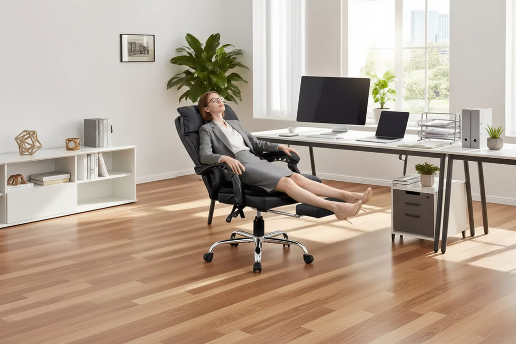 Chaise de bureau en métal et similicuir avec appuie-tête et support lombaire réglables