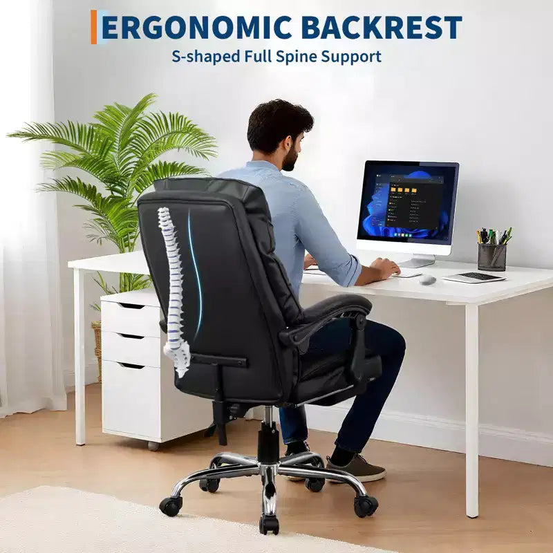Chaise de bureau en métal et similicuir avec appuie-tête et support lombaire réglables