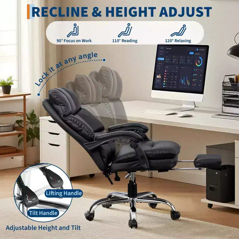 Chaise de bureau en métal et similicuir avec appuie-tête et support lombaire réglables