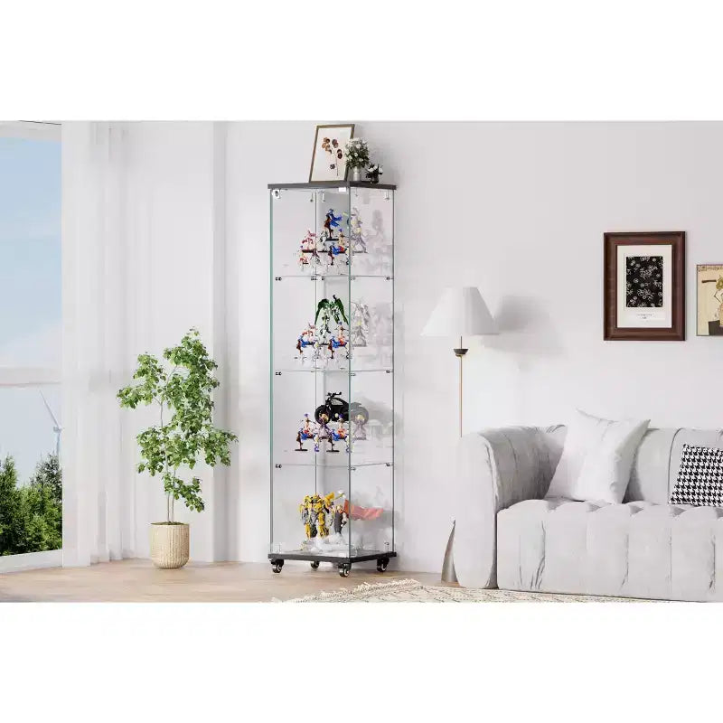 Vitrine d'exposition à 4 étagères en MDF de 165,4 cm avec porte et roulettes