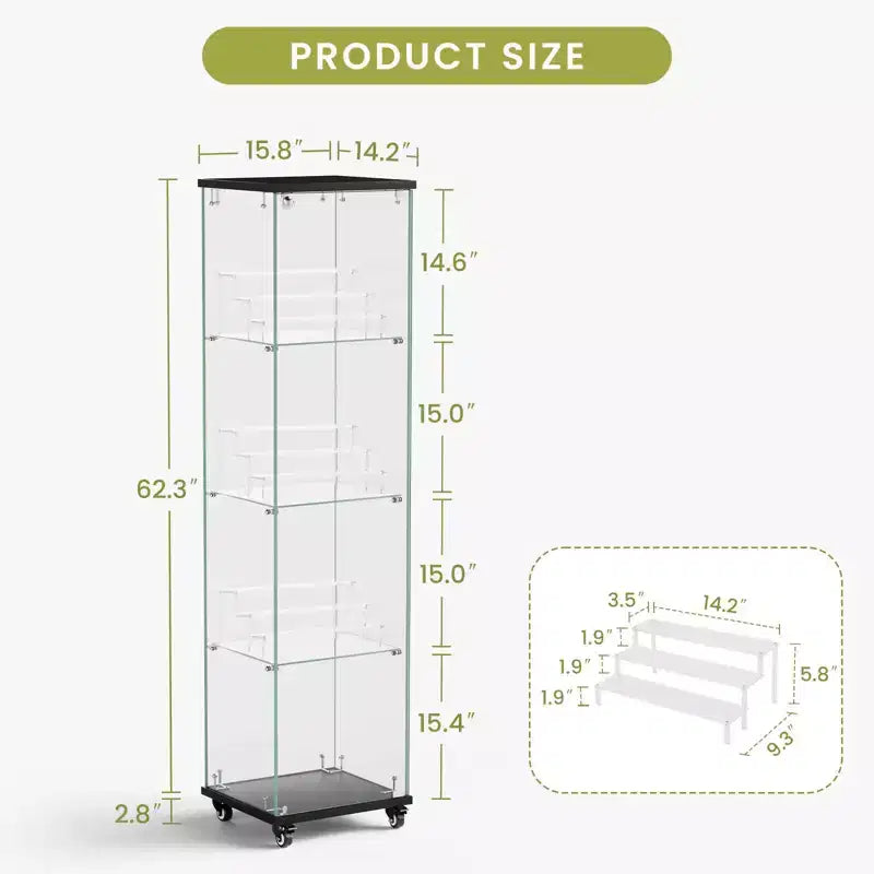 Vitrine d'exposition à 4 étagères en MDF de 165,4 cm avec porte et roulettes