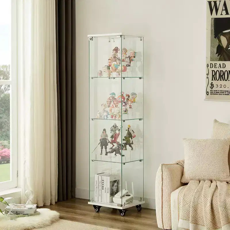 Vitrine d'exposition à 4 étagères en MDF de 165,4 cm avec porte et roulettes