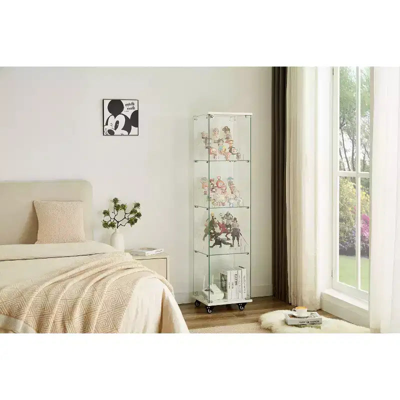 Vitrine d'exposition à 4 étagères en MDF de 165,4 cm avec porte et roulettes